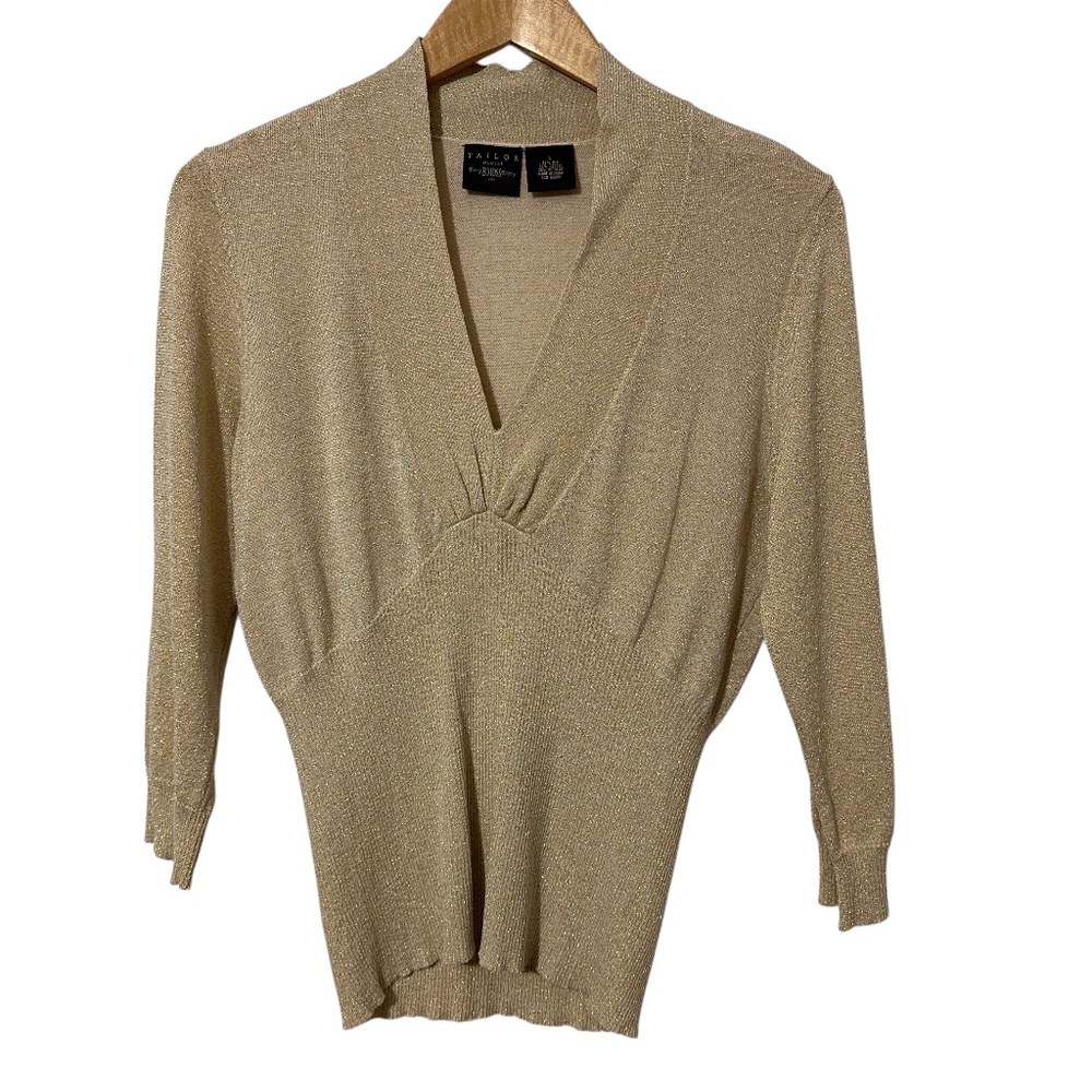 Tailor B Moss Silk Blend Metallic Sweater Womens Size L Vintage Fall Casual